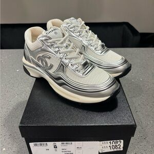 CHANEL Silver Mesh Sneakers